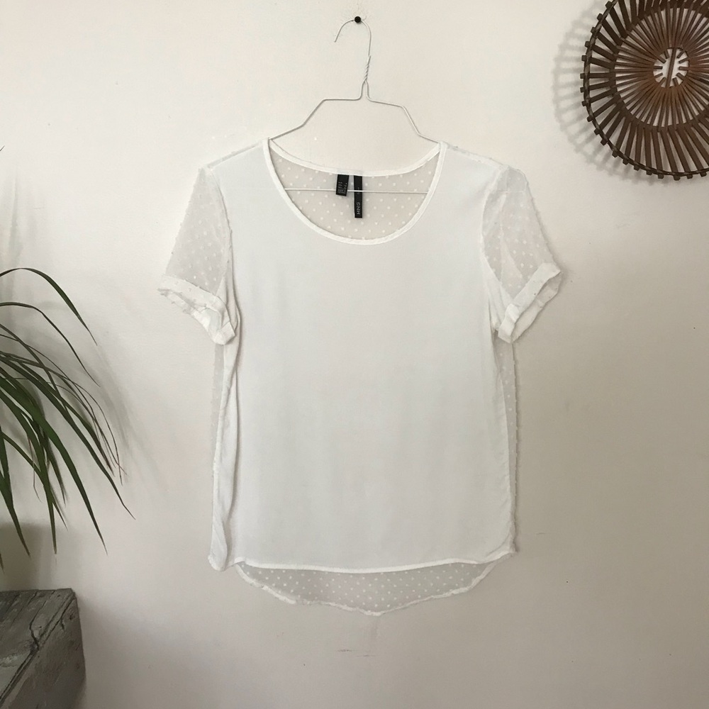MNG Suit White Hi-low Sheer Blouse